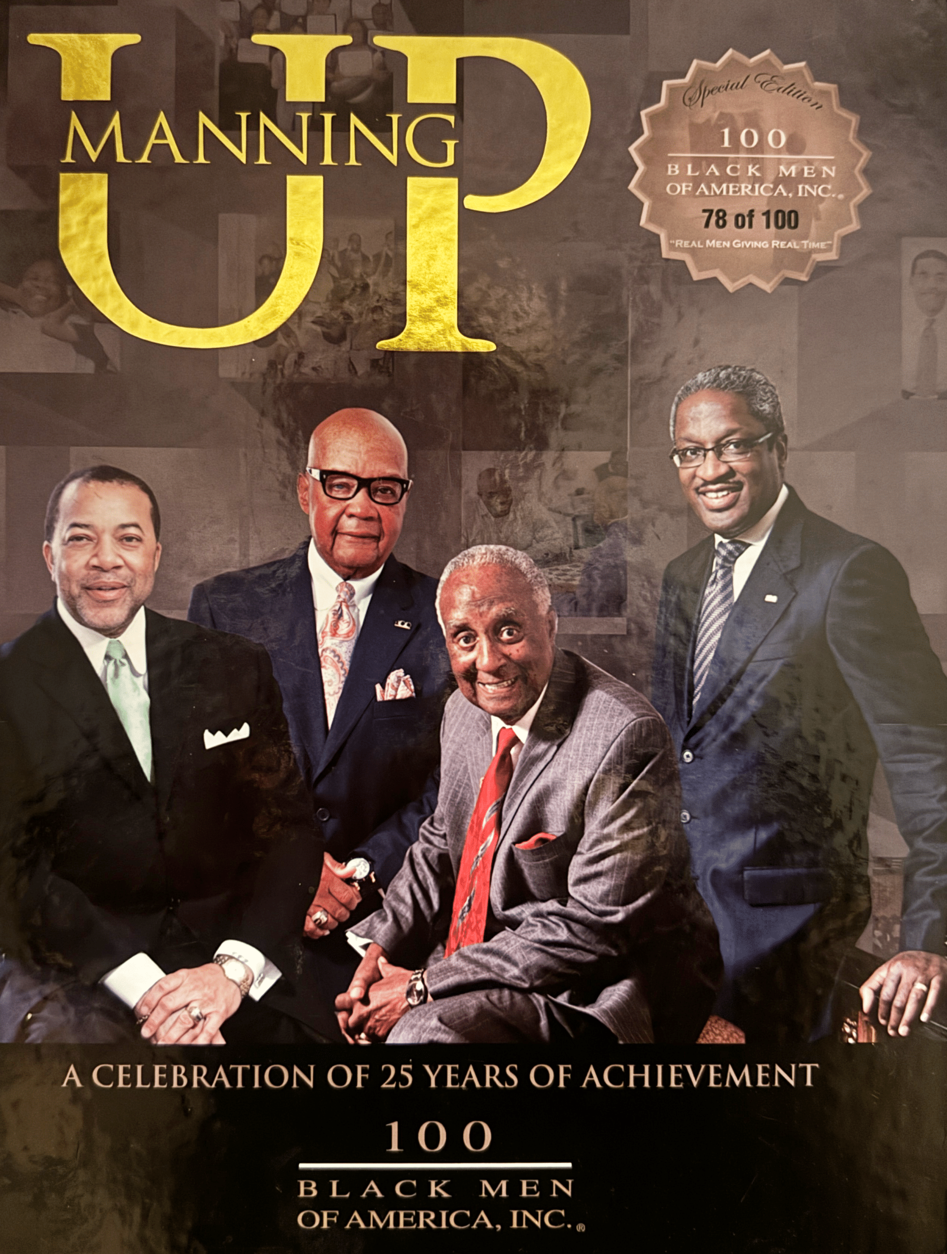 Cover of the "Manning Up" commemorative publication marking 25 years of achievement